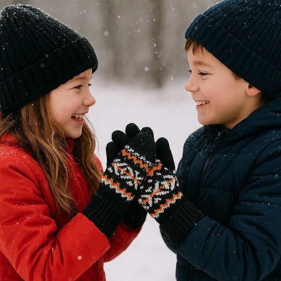 Cat & Jack Knit Mittens Double-layer Winter Gloves Fair Isle Boys Girls Kids - Picture 1 of 10